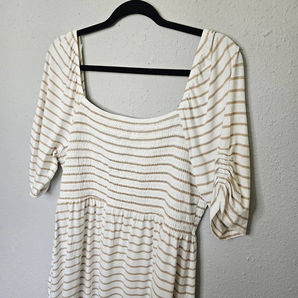 Isabel by Ingrid & Isabel Maternity Smocked Striped Square Neck Top Tan XXL